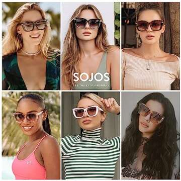SOJOS Trendy Large Oversized Cat Eye Sunglasses for Women 70s UV400 Designer Shades SJ2231, White/Brown