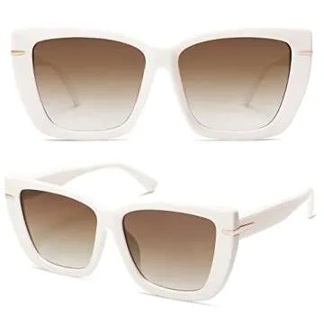 SOJOS Trendy Large Oversized Cat Eye Sunglasses for Women 70s UV400 Designer Shades SJ2231, White/Brown