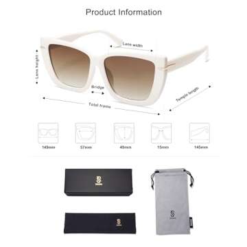 SOJOS Trendy Large Oversized Cat Eye Sunglasses for Women 70s UV400 Designer Shades SJ2231, White/Brown