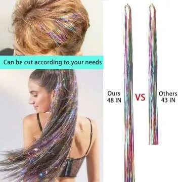 NIACONN 18 Colors Hair Tinsel Kit, 48 Inch 3900 Strands Glitter Tinsel Hair Extensions for Women, Fairy Hair Tinsel for Christmas New Year Halloween Cosplay Party
