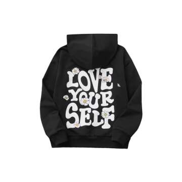 COZYEASE Girls' Letter Graphic Cute Hoodies Long Sleeve Pullover Hoodie Sweatshirt Black 11-12Y