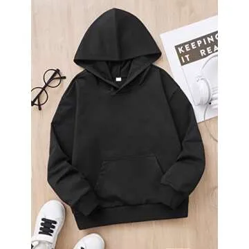 COZYEASE Girls' Letter Graphic Cute Hoodies Long Sleeve Pullover Hoodie Sweatshirt Black 11-12Y