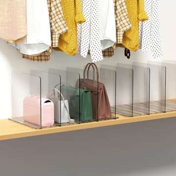 frtzal Purse Organizer for Closet, Shelf Dividers for Closet Organization Adjustable Plastic Handbag Organizers for Closets Purse Storage Organizer (5 layers Tra)