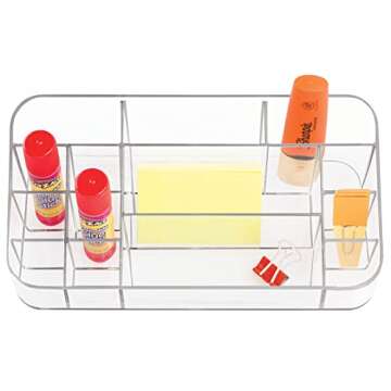 mDesign Plastic Home, Office Storage Organizer Bin - Divided Holder for Cabinet, Countertop, Desk, Workspace - for Gel Pens, Colored Pencils, Erasers, Washi Tape, Paper Clips - 14 Compartments - Clear