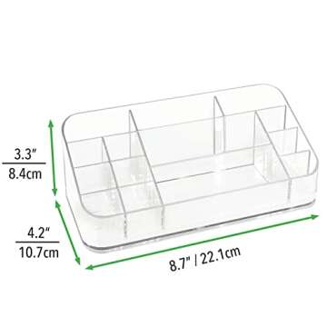 mDesign Plastic Home, Office Storage Organizer Bin - Divided Holder for Cabinet, Countertop, Desk, Workspace - for Gel Pens, Colored Pencils, Erasers, Washi Tape, Paper Clips - 14 Compartments - Clear