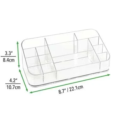 mDesign Plastic Home, Office Storage Organizer Bin - Divided Holder for Cabinet, Countertop, Desk, Workspace - for Gel Pens, Colored Pencils, Erasers, Washi Tape, Paper Clips - 14 Compartments - Clear