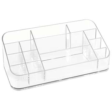 mDesign Plastic Home, Office Storage Organizer Bin - Divided Holder for Cabinet, Countertop, Desk, Workspace - for Gel Pens, Colored Pencils, Erasers, Washi Tape, Paper Clips - 14 Compartments - Clear