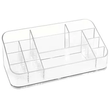 mDesign Plastic Home, Office Storage Organizer Bin - Divided Holder for Cabinet, Countertop, Desk, Workspace - for Gel Pens, Colored Pencils, Erasers, Washi Tape, Paper Clips - 14 Compartments - Clear