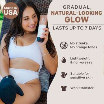 Self Tanner Bundle - Self Tanning Lotion with Self Tanner Mitt, Exfoliating Glove and Face Lotion Applicator for a Streak Free Natural Glow and a Bronze Self Tan - Self Tanning Mitt Provides Even Tan