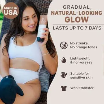 Self Tanner Bundle - Self Tanning Lotion with Self Tanner Mitt, Exfoliating Glove and Face Lotion Applicator for a Streak Free Natural Glow and a Bronze Self Tan - Self Tanning Mitt Provides Even Tan