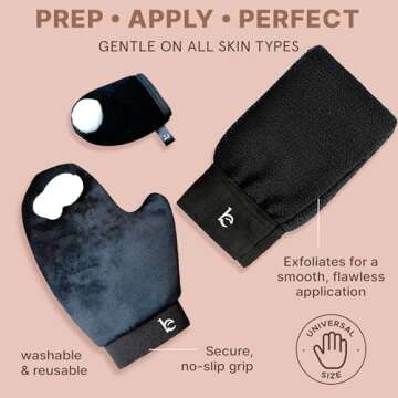 Self Tanner Bundle - Self Tanning Lotion with Self Tanner Mitt, Exfoliating Glove and Face Lotion Applicator for a Streak Free Natural Glow and a Bronze Self Tan - Self Tanning Mitt Provides Even Tan