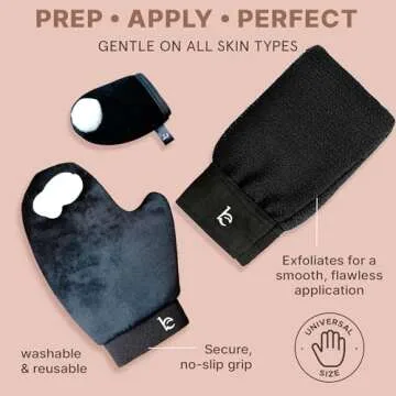 Self Tanner Bundle - Self Tanning Lotion with Self Tanner Mitt, Exfoliating Glove and Face Lotion Applicator for a Streak Free Natural Glow and a Bronze Self Tan - Self Tanning Mitt Provides Even Tan