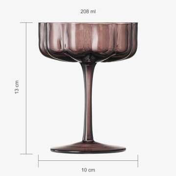 Venus Glasses Luxury Glassware - Set of 6 - Everyday, Holiday Gift Her, Mom, Wife, Girlfriend, Special Celebrations Drinkware, Christmas, Textured Glass, Brown Style Amber Colored - Flower Coupes 7oz