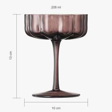 Venus Glasses Luxury Glassware - Set of 6 - Everyday, Holiday Gift Her, Mom, Wife, Girlfriend, Special Celebrations Drinkware, Christmas, Textured Glass, Brown Style Amber Colored - Flower Coupes 7oz