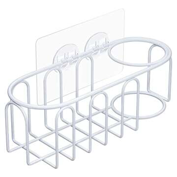 stusgo Sponge Holder for Kitchen Sink, 2 in 1 Sponge and Brush Holder in Sink, Adhesive Sponge Caddy for Kitchen Sink, Stainless Steel, Rust Proof Water Proof, No Drilling, White