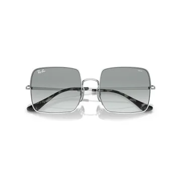 Ray-Ban Women's RB1971 Square Evolve Polarized Sunglasses, Silver/Photochromic Azure Gradient Blue, 54 mm + 1