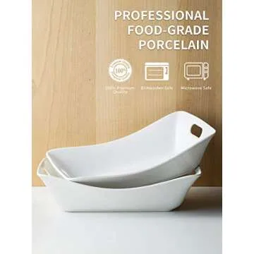 YHOSSEUN Large Serving Bowls with Handles White Serving Dishes For Entertaining, 1.5 Quarts Ceramic Bowl Set Rectangle Serving Platter for Thanksgiving, 2 Pack