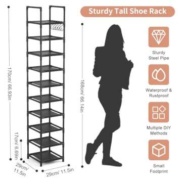 LANTEFUL Tall Narrow Shoe Rack for Space-Saving Shoe Storage