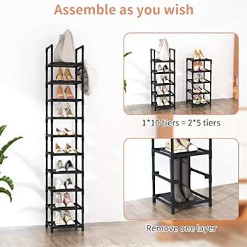 LANTEFUL Tall Narrow Shoe Rack for Space-Saving Shoe Storage