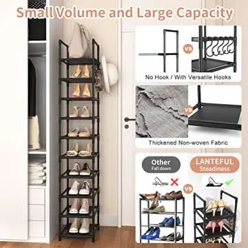 LANTEFUL Tall Narrow Shoe Rack for Space-Saving Shoe Storage