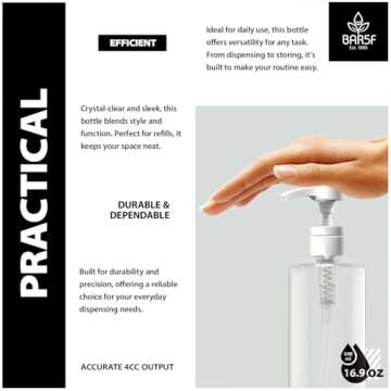 Bar5F Plastic Lotion Bottles with Black & White Pumps, 16 oz | Leak Proof, Empty Clear Cylinder, Refillable, BPA Free for Shampoo, Moisturizer, Face Cream, Liquid Hand Soap | Pack of 2