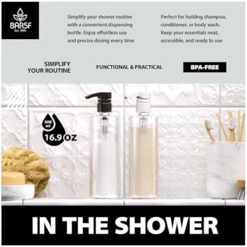 Bar5F Plastic Lotion Bottles with Black & White Pumps, 16 oz | Leak Proof, Empty Clear Cylinder, Refillable, BPA Free for Shampoo, Moisturizer, Face Cream, Liquid Hand Soap | Pack of 2