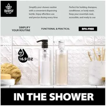 Bar5F 16oz BPA Free Pump Bottles for Shower & Home