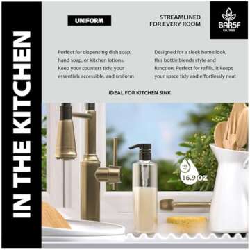 Bar5F Plastic Lotion Bottles with Black & White Pumps, 16 oz | Leak Proof, Empty Clear Cylinder, Refillable, BPA Free for Shampoo, Moisturizer, Face Cream, Liquid Hand Soap | Pack of 2