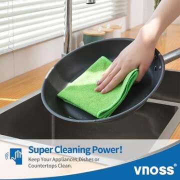 Vnoss Microfiber Cleaning Cloth, Pack of 12 Cleaning Rag, Super Absorbent and Lint Free Cleaning Towels with 4 Color Assorted, 12"X12"(Blue/Green/Yellow/Pink)