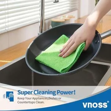 Vnoss Microfiber Cleaning Cloth, Pack of 12 Cleaning Rag, Super Absorbent and Lint Free Cleaning Towels with 4 Color Assorted, 12"X12"(Blue/Green/Yellow/Pink)