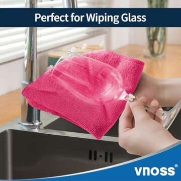 Vnoss Microfiber Cleaning Cloth, Pack of 12 Cleaning Rag, Super Absorbent and Lint Free Cleaning Towels with 4 Color Assorted, 12"X12"(Blue/Green/Yellow/Pink)