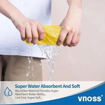 Vnoss Microfiber Cleaning Cloth, Pack of 12 Cleaning Rag, Super Absorbent and Lint Free Cleaning Towels with 4 Color Assorted, 12"X12"(Blue/Green/Yellow/Pink)
