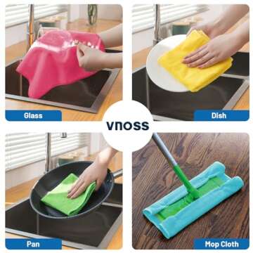 Vnoss Microfiber Cleaning Cloth, Pack of 12 Cleaning Rag, Super Absorbent and Lint Free Cleaning Towels with 4 Color Assorted, 12"X12"(Blue/Green/Yellow/Pink)