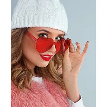 Frienda 8 Pairs Heart Shaped Sunglasses for Women Rimless Heart Glasses Candy Color Sunglasses for Party Favor(Assorted Colors)