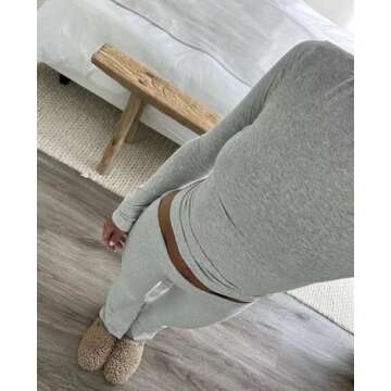 AYWA Women's 2 Piece Outfits Foldover Flare Pants Long Sleeve Crew Neck T-shirt Fitted Pajama Sets (Light Heather Grey, Medium)