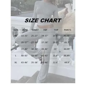 AYWA Women's 2 Piece Outfits Foldover Flare Pants Long Sleeve Crew Neck T-shirt Fitted Pajama Sets (Light Heather Grey, Medium)