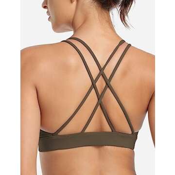 YEOREO Sports Bra for Women V-Neck Strappy Criss-Cross Back Yoga Bra Padded Fitness Crop Top Coffee S