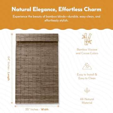 Radiance Cordless Bamboo Roman Shades for Windows - Flatstick Bamboo Blinds for Semi-Private Light C...