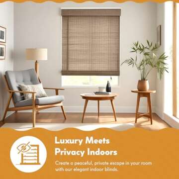 Radiance Cordless Bamboo Roman Shades for Windows - Flatstick Bamboo Blinds for Semi-Private Light Control - Easy to Lift & Fold Up Window Shades - Driftwood - 35 in. W x 64 in. L - (2216612E)