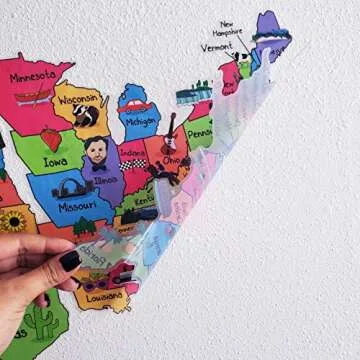Map of The USA Adhesive Wall Decals - Wall Décor Stickers for Kids & Toddlers Include United States Map and Country - Reusable Wall Decor for Bedroom, Living Room, Nursery, Classroom