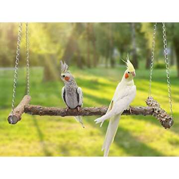 Large Bird Perch Swing Toy, Natural Pepper Wood Parrot Perch Stand Toy, Hangable Birdcage Accessorie...