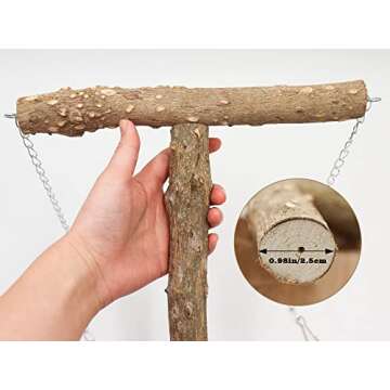 Large Bird Perch Swing Toy, Natural Pepper Wood Parrot Perch Stand Toy, Hangable Birdcage Accessories with Stainless Steel, Bird Chewing Toy for Parrot Parakeet Budgies Lovebirds(18×10 Inches(L×W))
