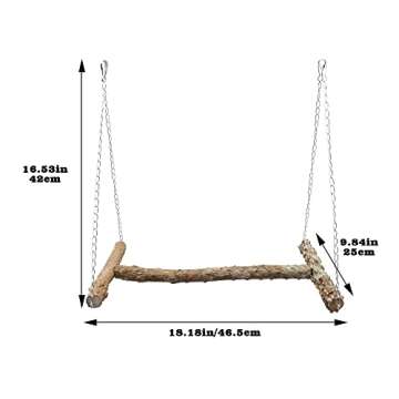 Large Bird Perch Swing Toy, Natural Pepper Wood Parrot Perch Stand Toy, Hangable Birdcage Accessories with Stainless Steel, Bird Chewing Toy for Parrot Parakeet Budgies Lovebirds(18×10 Inches(L×W))