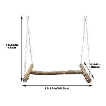 Large Bird Perch Swing Toy, Natural Pepper Wood Parrot Perch Stand Toy, Hangable Birdcage Accessories with Stainless Steel, Bird Chewing Toy for Parrot Parakeet Budgies Lovebirds(18×10 Inches(L×W))