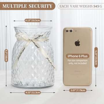 SOJOCK 2PACK Glass Flower Vases(Flowers NOT Included),6.3" High Diamond Pattern Vases,Large Vases for Flowers,Vintage Vases for Centrepieces,Wedding Decorations,Home Table Flower Decorations