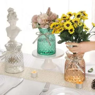 SOJOCK 2PACK Glass Flower Vases(Flowers NOT Included),6.3" High Diamond Pattern Vases,Large Vases for Flowers,Vintage Vases for Centrepieces,Wedding Decorations,Home Table Flower Decorations