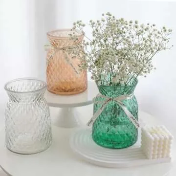 SOJOCK 2PACK Glass Flower Vases(Flowers NOT Included),6.3" High Diamond Pattern Vases,Large Vases for Flowers,Vintage Vases for Centrepieces,Wedding Decorations,Home Table Flower Decorations