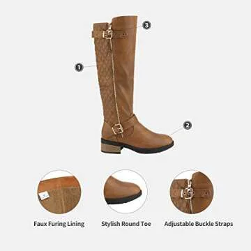 DREAM PAIRS Women's Knee High Boots Wide Calf Low Heel Riding Boots Fall Tall Boots for Women,Size 8,Camel,Utah-W