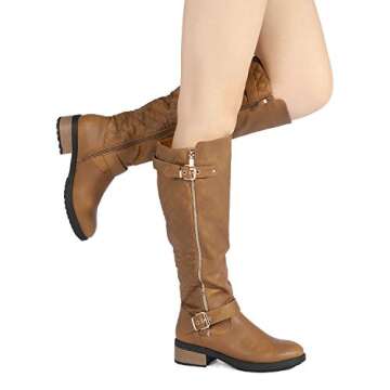 DREAM PAIRS Women's Knee High Boots Wide Calf Low Heel Riding Boots Fall Tall Boots for Women,Size 8,Camel,Utah-W