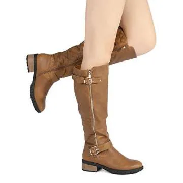DREAM PAIRS Women's Knee High Boots Wide Calf Low Heel Riding Boots Fall Tall Boots for Women,Size 8,Camel,Utah-W